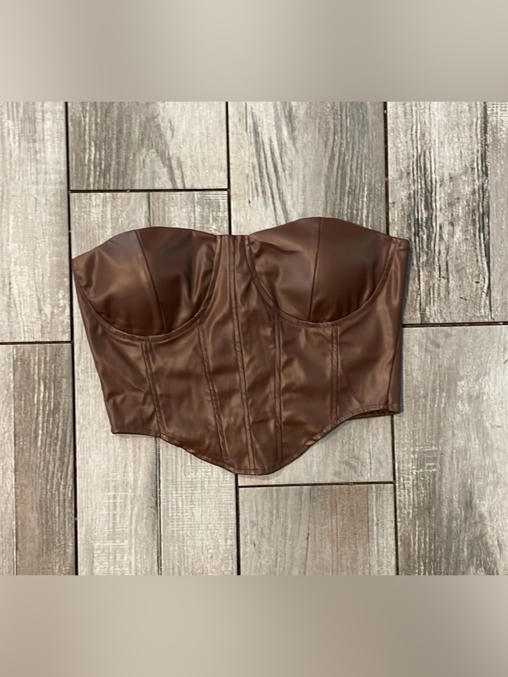 CANVAS brown pleather corset style crop top. Sleeveless m